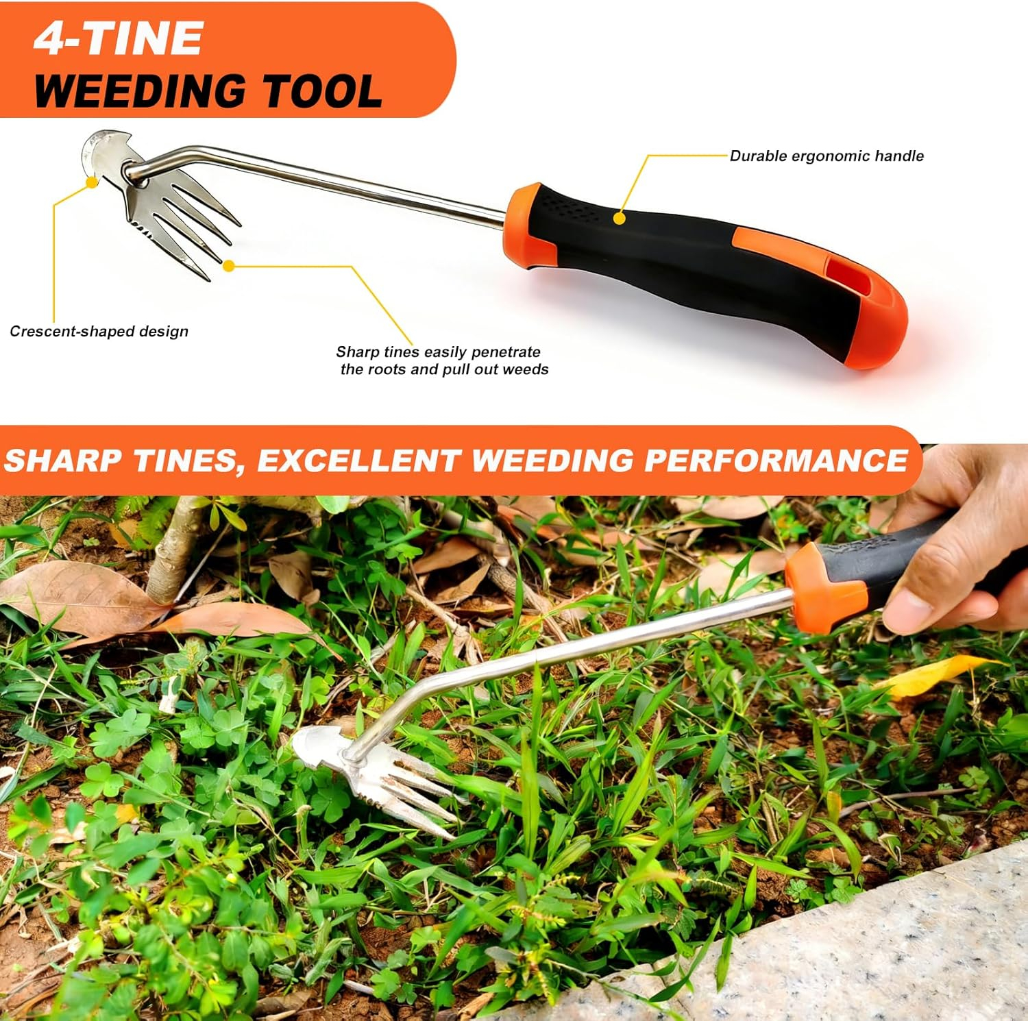 2026 Weed Puller Tool, 3-Piece Garden Weeder Tool Set, Weed Remover Tool, 4-Tine Uprooting Puller & Crevice Weeder, Portable Weeding Artifact for Backyard, Vegetable Garden & Farm