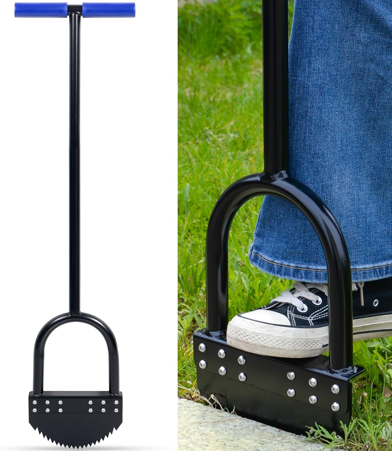 Edger Lawn Tool 41in Border Edger with Tempered Spring Steel Blade Long Rubber Handle Wide Footplate Rustproof Manganese Steel Half Moon Edger for Garden Maintenance